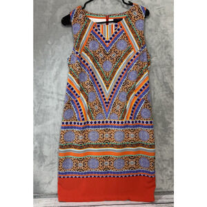 NYDJ Dress Womens Size 10 Orange Purple Pattern Sleeveless Shift Dress